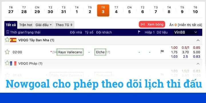 Các tính năng quan trọng khi theo dõi kênh Nowgoal