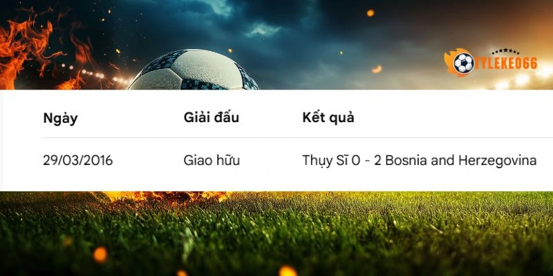 Thành tích chạm trán của Thuỵ Sĩ vs Bosnia and Herzegovina